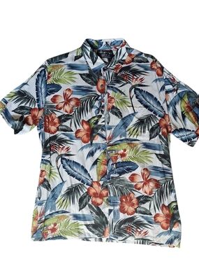 BOCA Classics Hawaiian Shirt Men Large Rayon Tropical Floral Camp Button Up